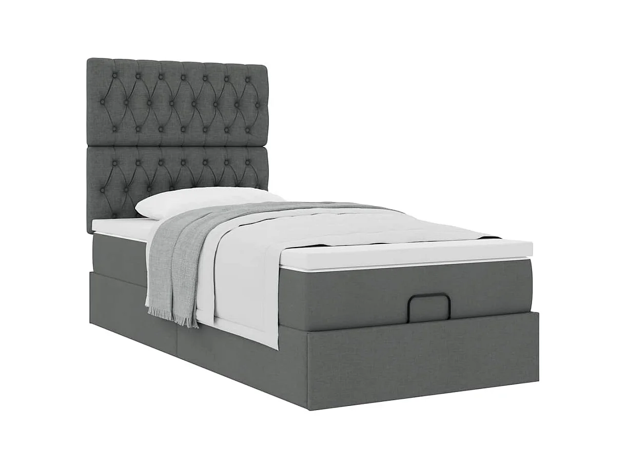 Cadre de lit ottoman avec matelas gris foncé 90x190 cm tissu