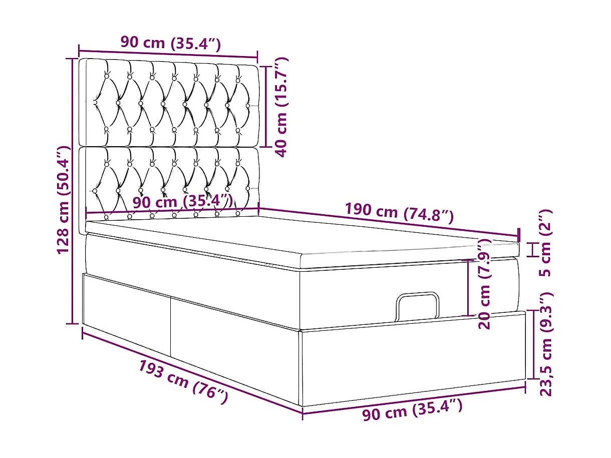 Struttura Letto Pouf con Materasso 90x190 cm in Tessuto