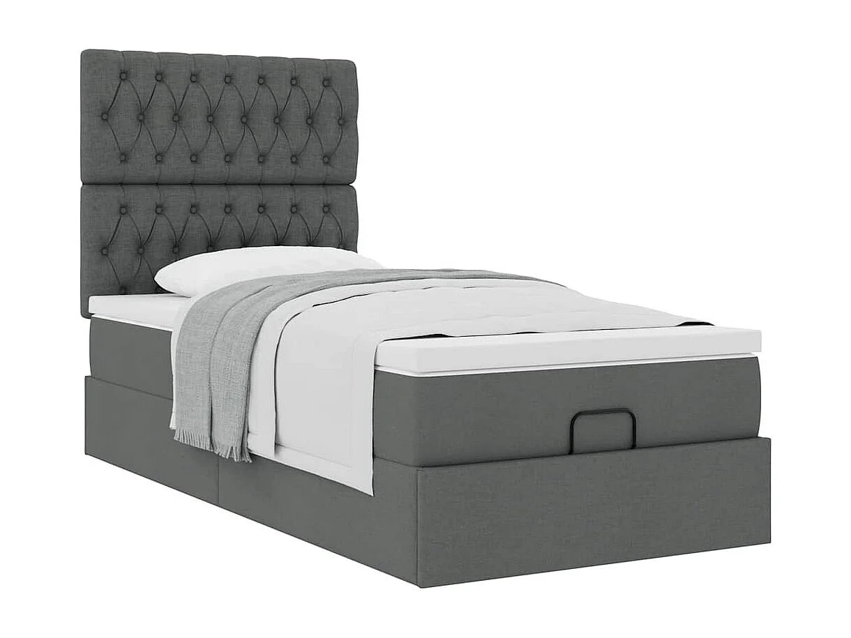 Ottoman-Bett mit Matratze Dunkelgrau 90x190 cm Stoff