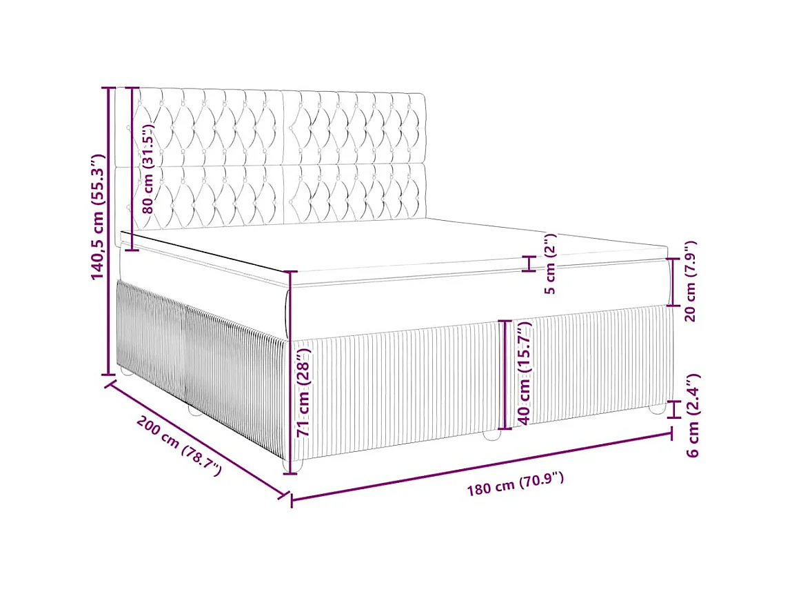 Boxspringbett mit Matratze Blau 180x200 cm Stoff
