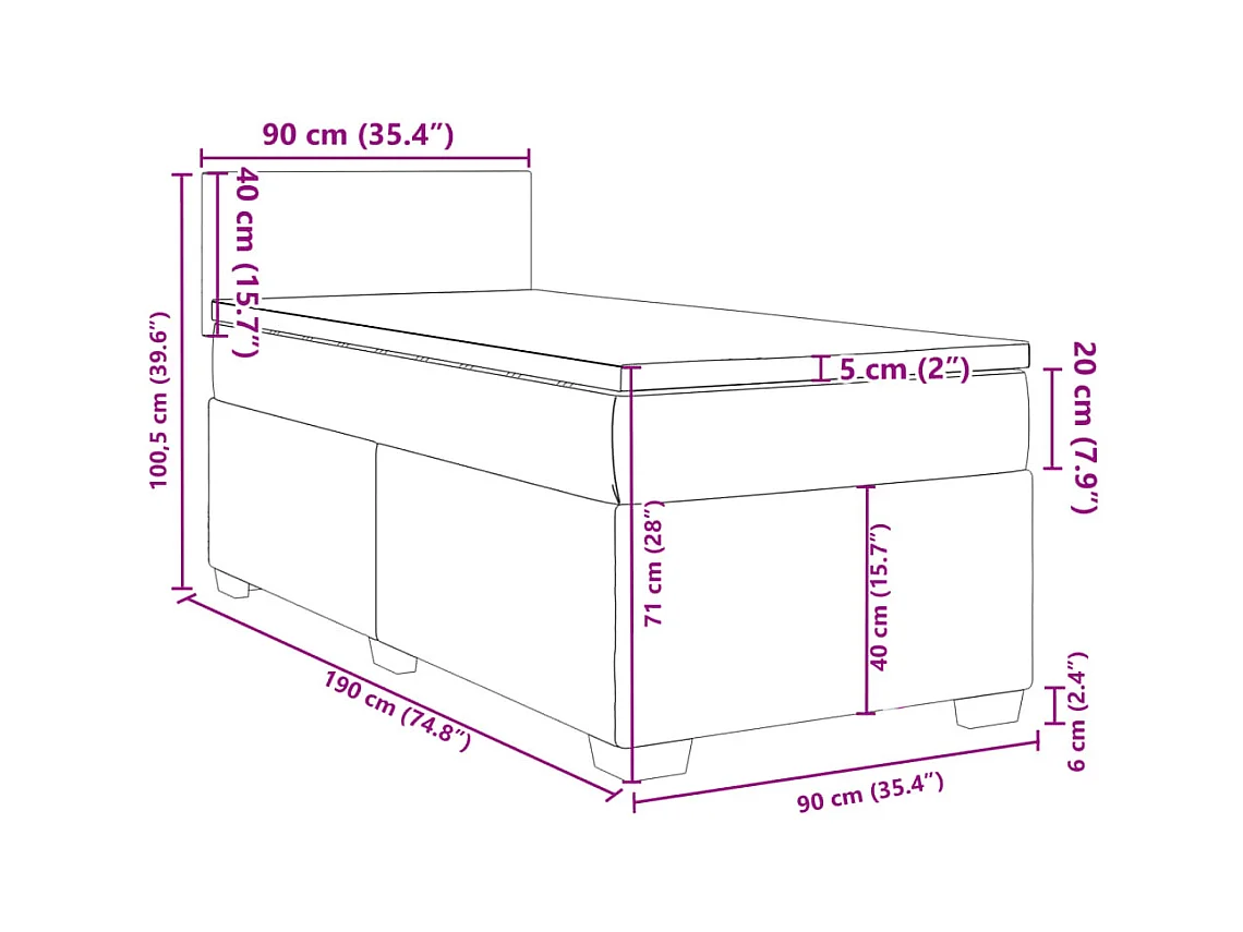 Boxspringbett mit Matratze Schwarz 90x190 cm Stoff