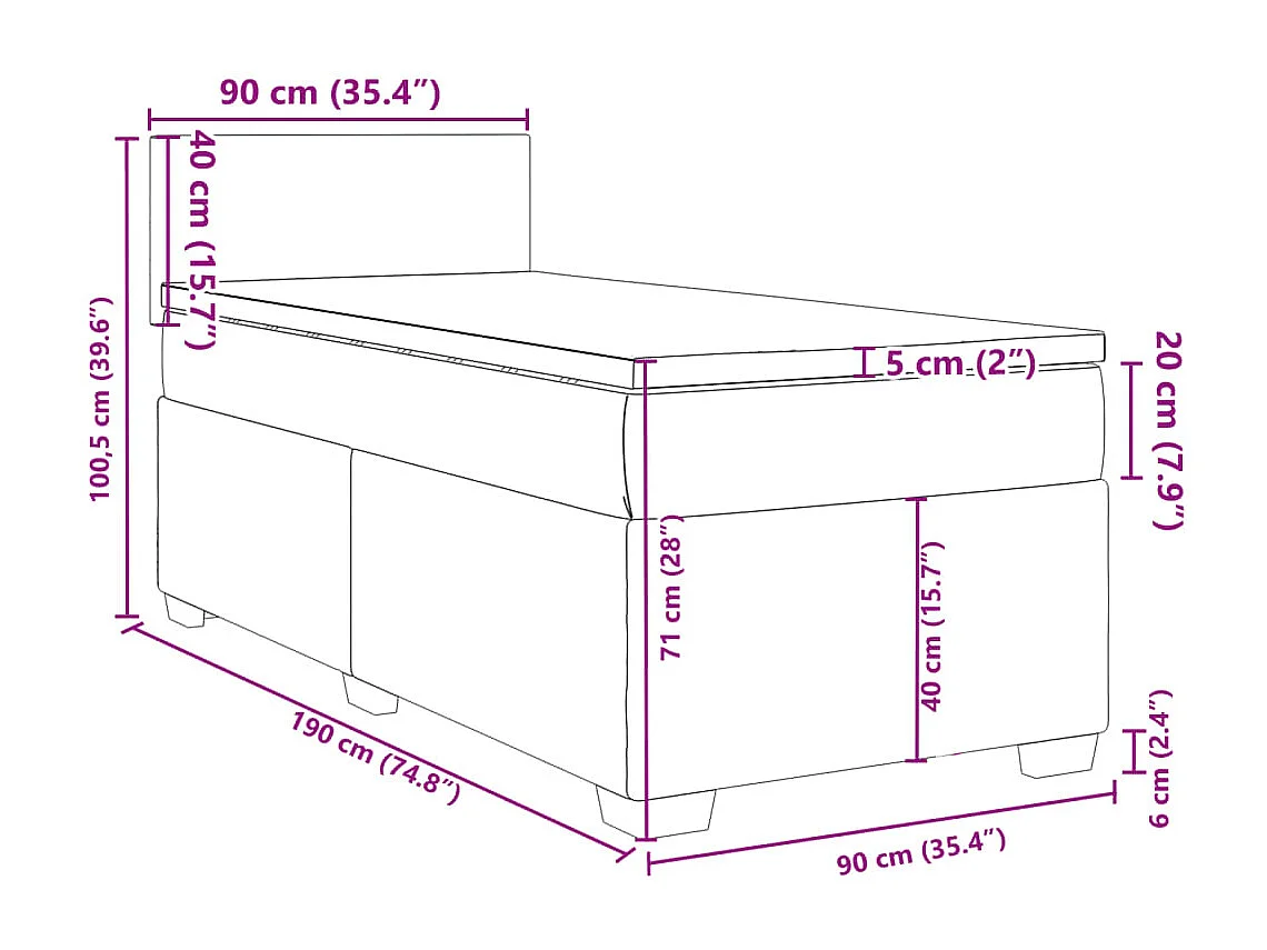 Boxspringbett mit Matratze Schwarz 90x190 cm Stoff