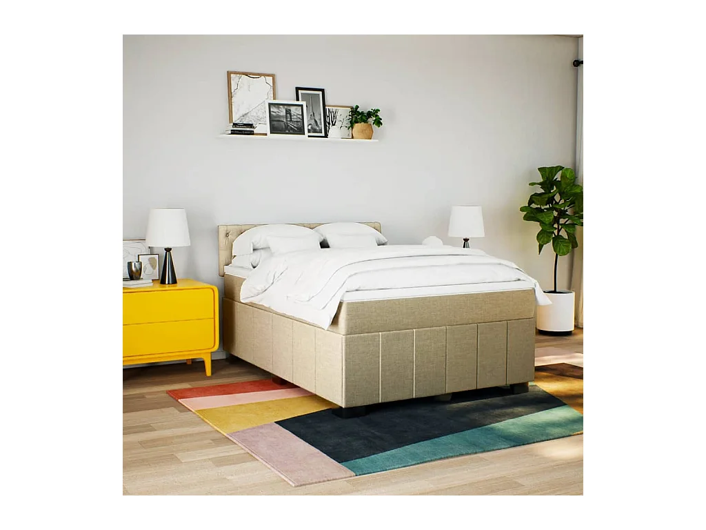 Sommier à lattes de lit avec matelas Crème 140x200 cm Tissu