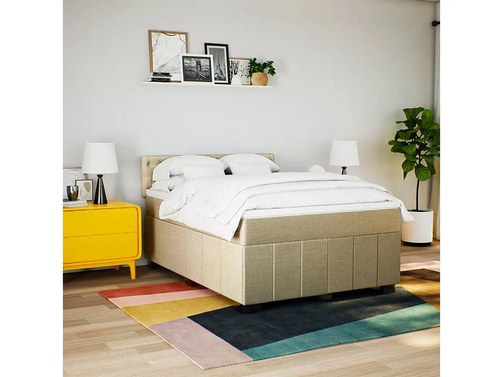 Giroletto a Molle con Materasso Crema 140x200 cm in Tessuto