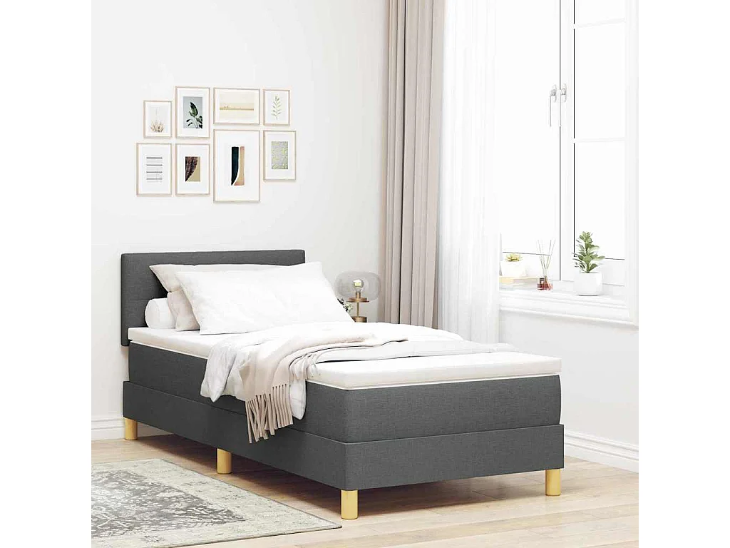 Boxspringbett mit Kissen Dunkelgrau 90 x 190 cm Stoff