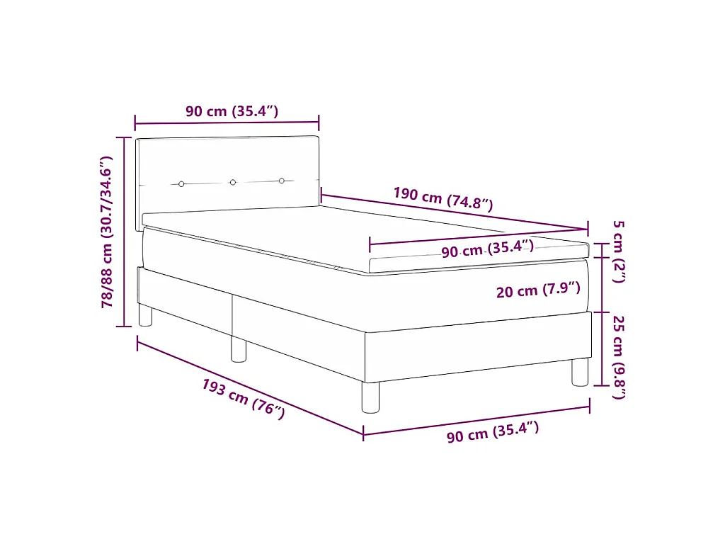 Boxspringbett mit Kissen Dunkelgrau 90 x 190 cm Stoff