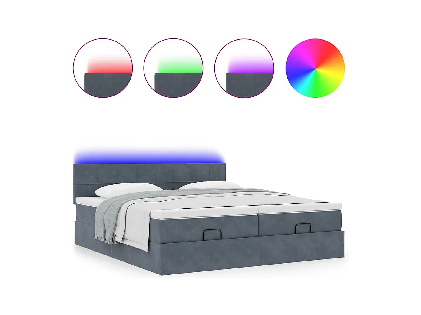 Estructura cama otomana colchones terciopelo gris oscuro