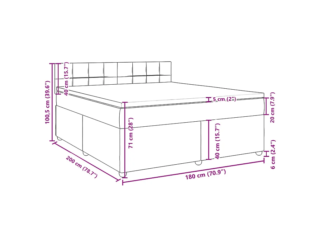 Cama box spring con colchón tela azul 180x200 cm