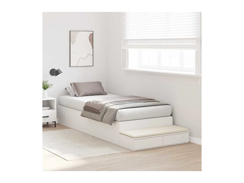 Cadre de lit avec rangement Blanc 90 cm Bois d'ingénierie