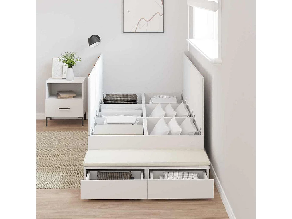 Estrado de cama com arrumação Branco 90 cm Madeira processada