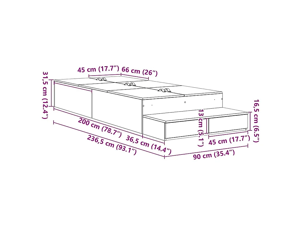 Estrado de cama com arrumação Branco 90 cm Derivados de Madeira