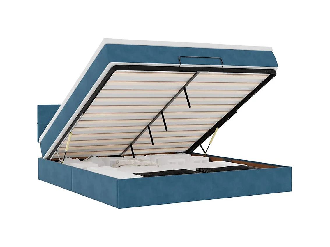Cadre de lit ottoman avec matelas bleu foncé 160x200 cm velours