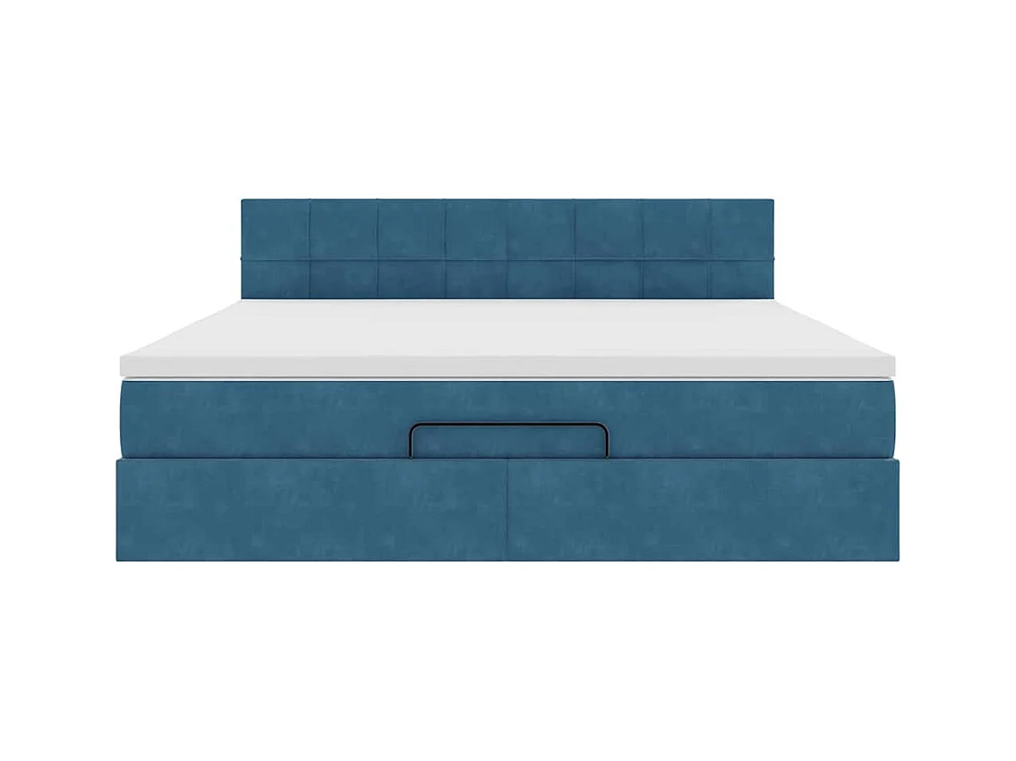 Cadre de lit ottoman avec matelas bleu foncé 160x200 cm velours