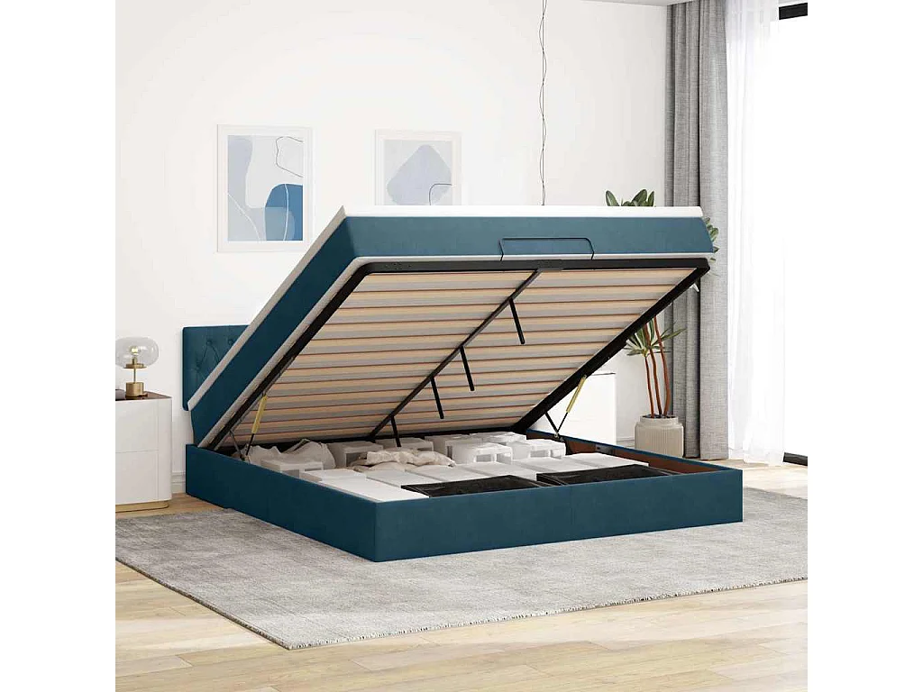 Ottoman bed met matras 160x200cm fluweel donkerblauw
