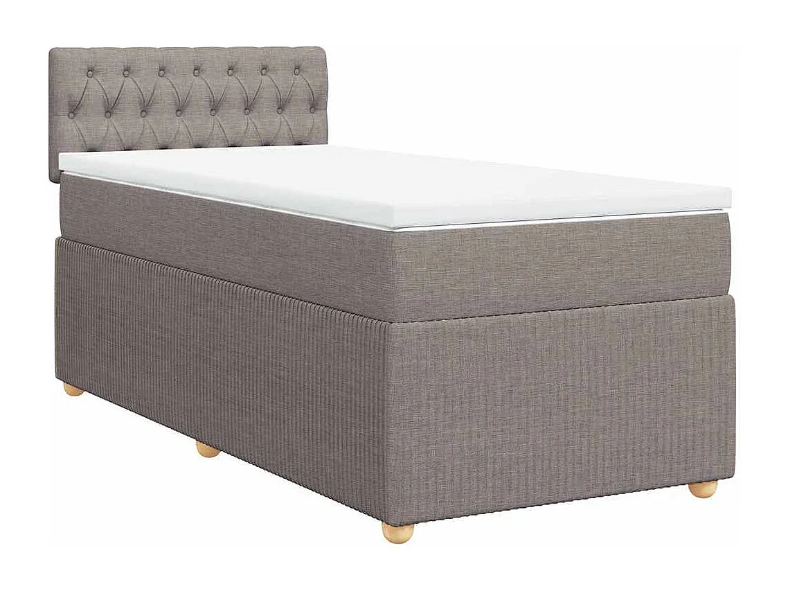 Cama box spring con colchón tela gris taupe 90x200 cm