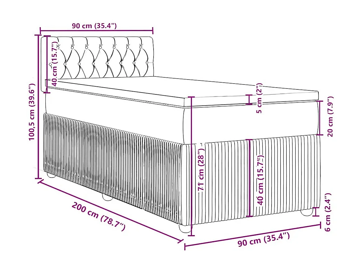 Cama box spring con colchón tela gris taupe 90x200 cm