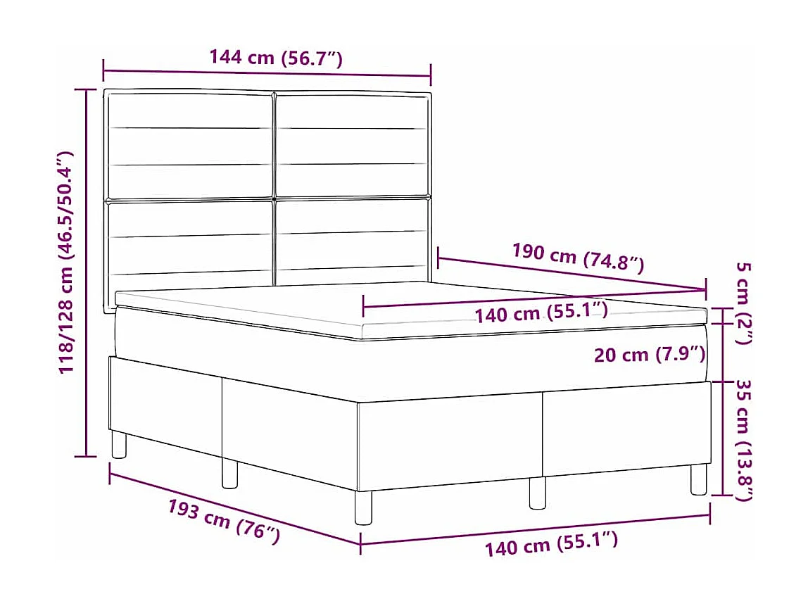 Lit à ressorts avec matelas Marron foncé 140 x 190 cm tissu