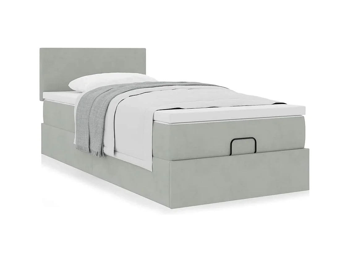 Cadre de lit ottoman et matelas gris clair 90x200 cm velours