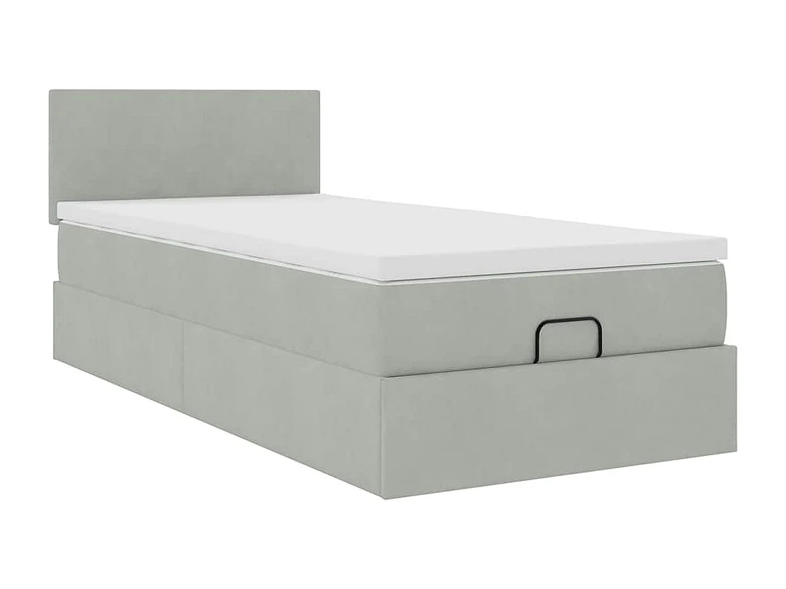Ottoman bed met matras 90x200cm fluweel lichtgrijs