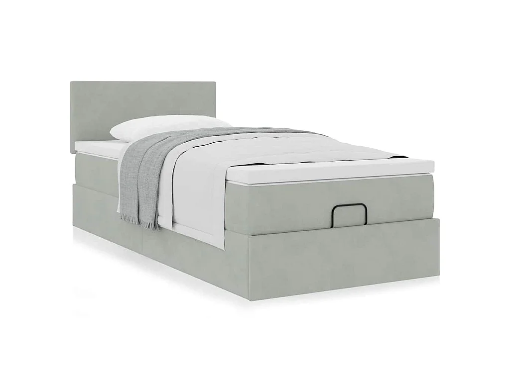 Ottoman bed met matras 90x200cm fluweel lichtgrijs