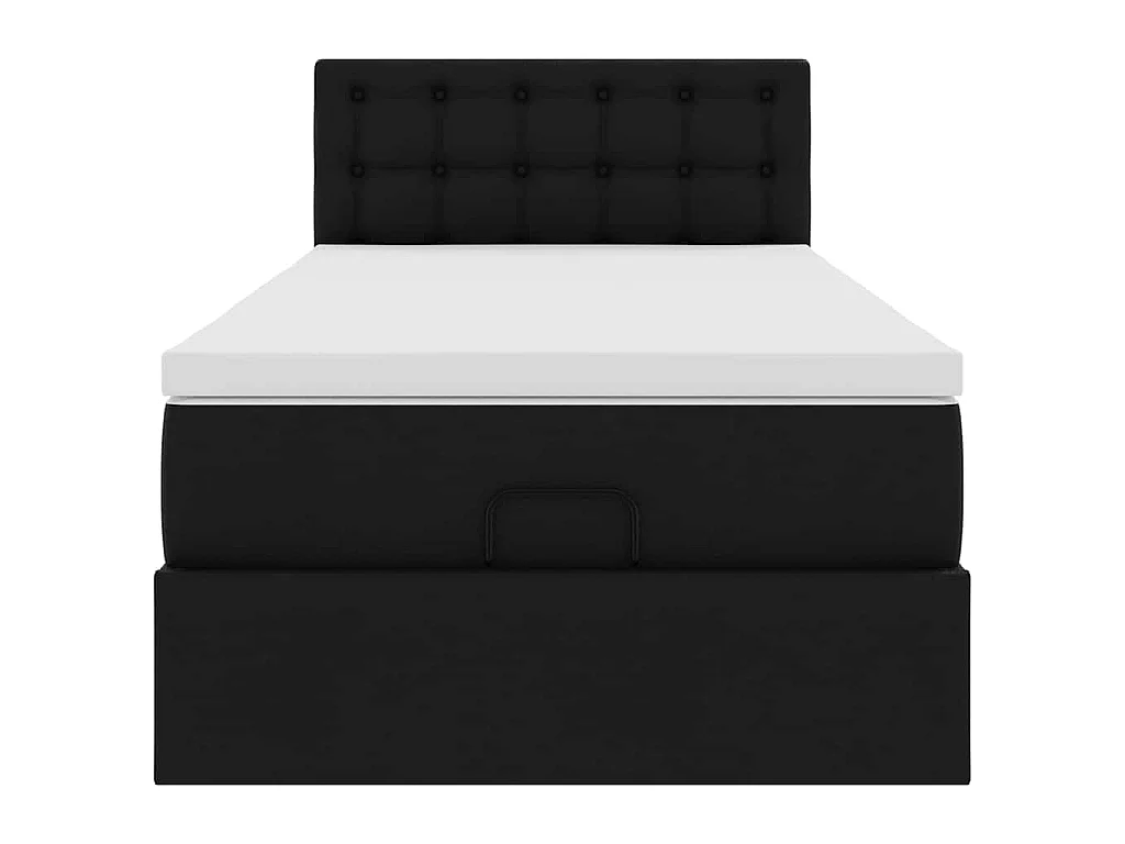 Estrutura de cama otomana com colchão preto couro falso