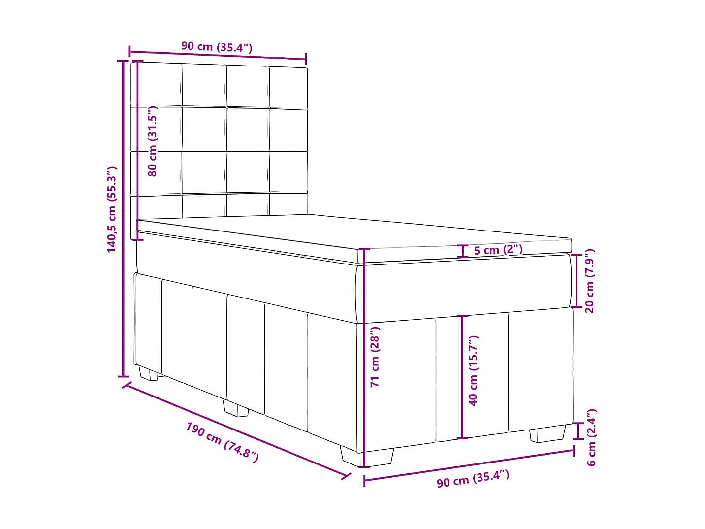 Boxspringbett mit Matratze Dunkelbraun 90x190 cm Stoff