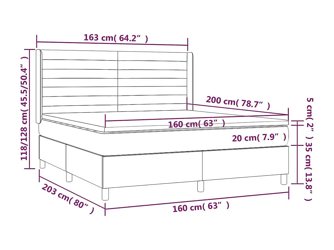 Sommier à lattes de lit matelas et LED Taupe 160x200 cm Tissu