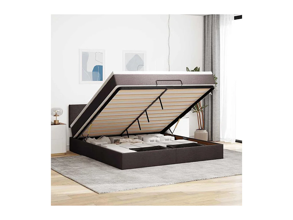 Ottoman-Bett mit Matratze Dunkelbraun 180x200 cm Stoff