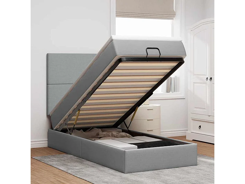 Ottoman bed met matras 90x190cm stof lichtgrijs