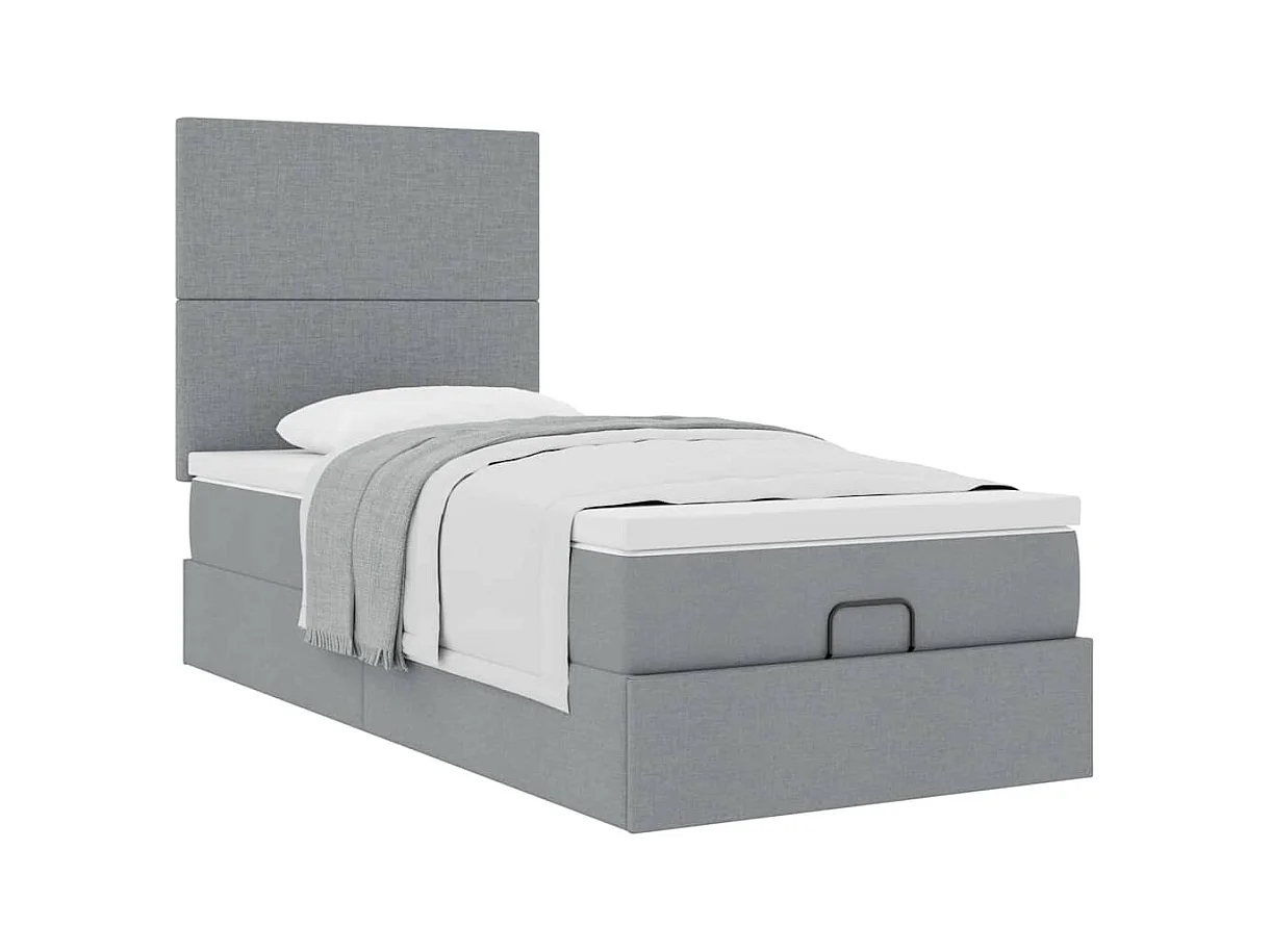 Ottoman-Bett mit Matratze Hellgrau 90x190 cm Stoff