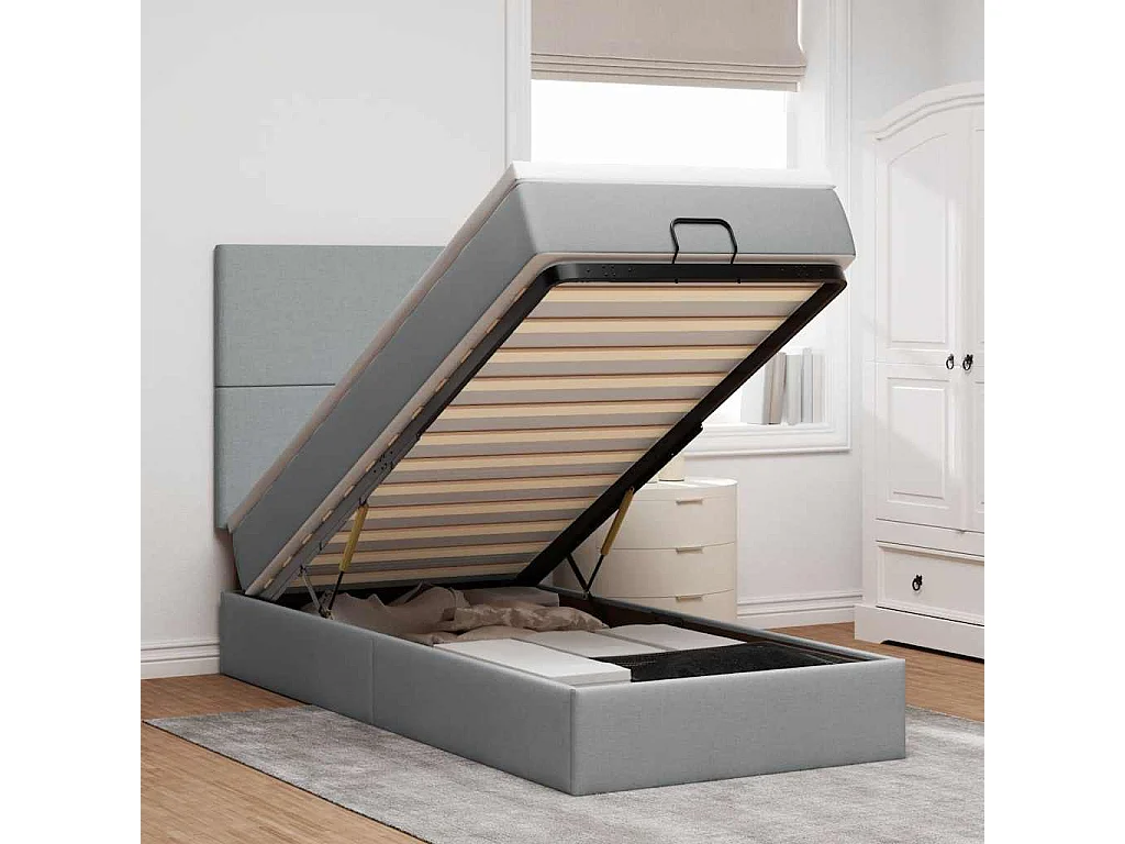 Ottoman-Bett mit Matratze Hellgrau 90x190 cm Stoff