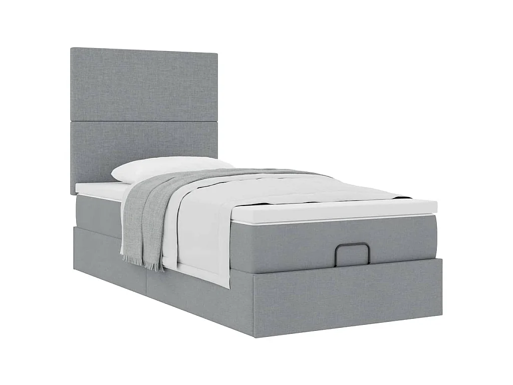 Cadre de lit ottoman et matelas gris clair 90x190 cm tissu