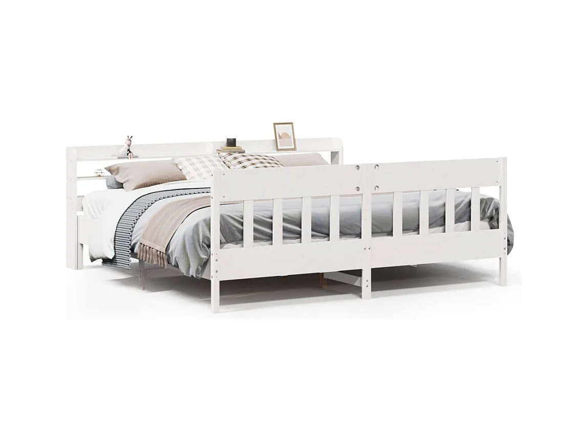 Cadre de lit sans matelas blanc 180x200 cm bois massif de pin