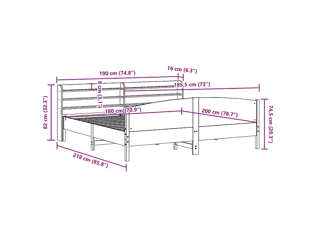 Bedframe zonder matras massief grenenhout wit 180x200 cm