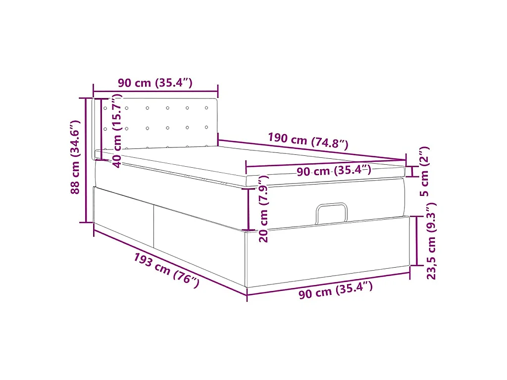 Struttura Letto Pouf con Materasso Tortora 90x190 cm in Tessuto