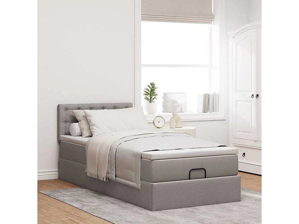 Struttura Letto Pouf con Materasso Tortora 90x190 cm in Tessuto