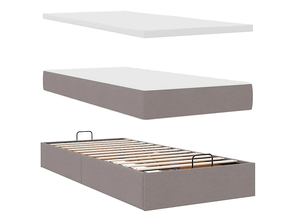 Struttura Letto Pouf con Materasso Tortora 90x190 cm in Tessuto