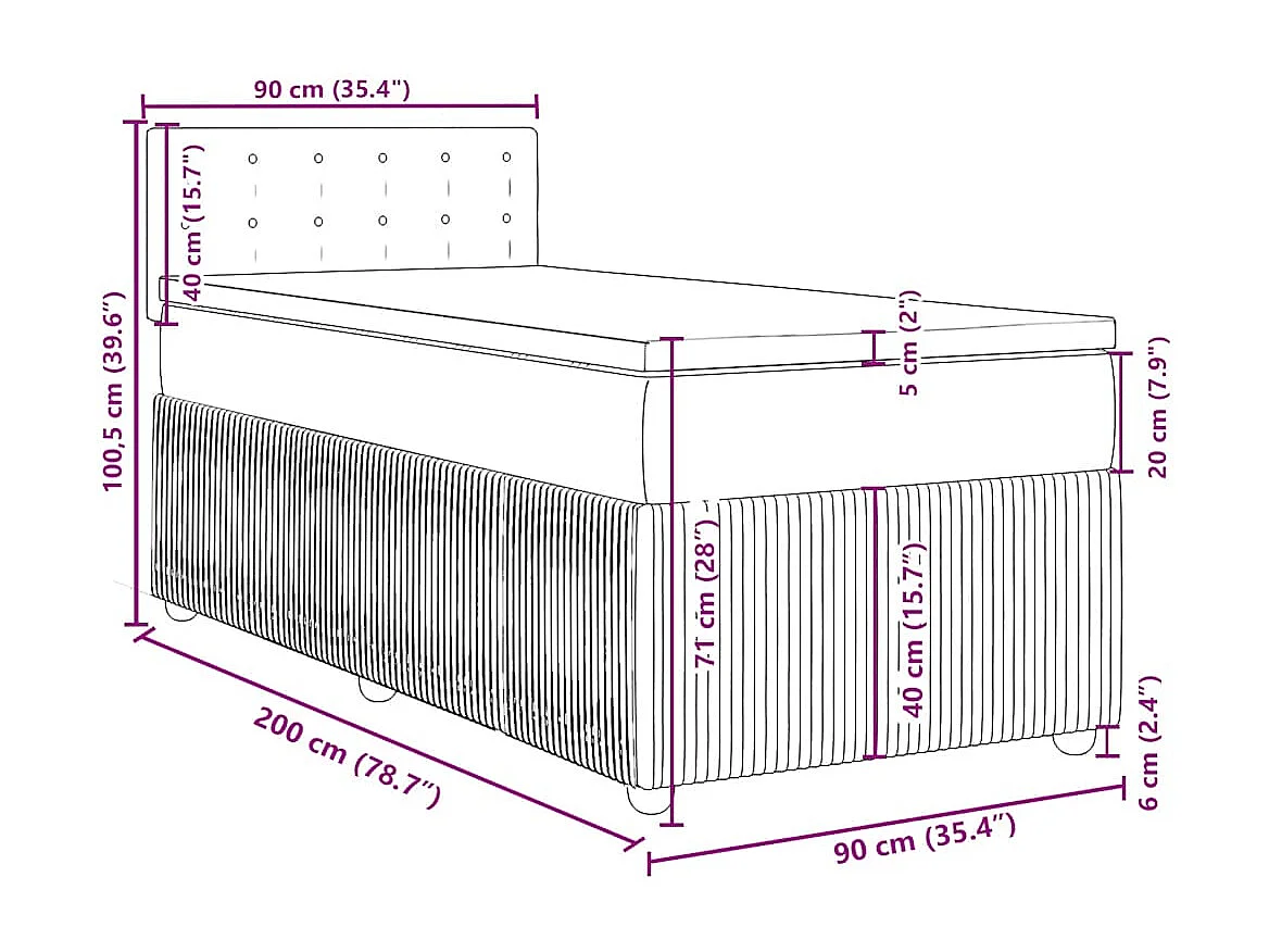 Sommier à lattes de lit avec matelas Gris foncé 90x200 cm Tissu
