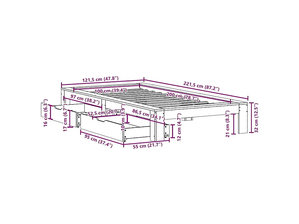 Cadre de lit sans matelas blanc 100x200 cm bois de pin massif