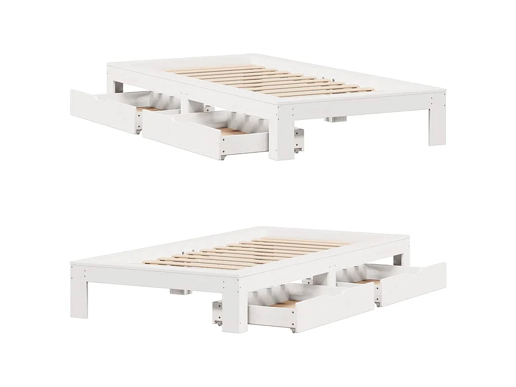 Massivholzbett ohne Matratze Weiß 100x200 cm Kiefernholz