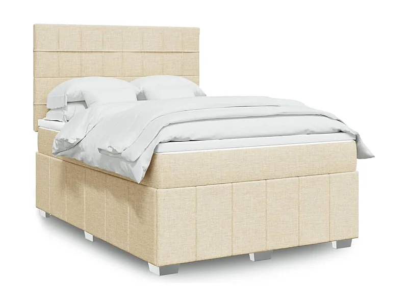 Cama box spring con colchón tela color crema 160x200 cm