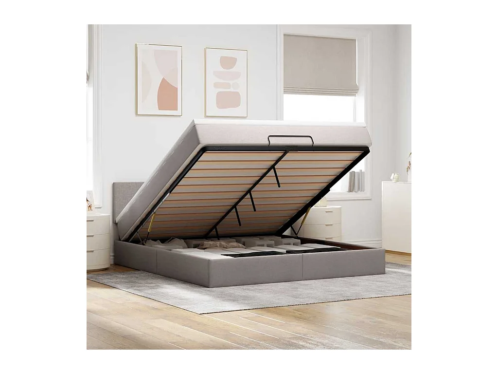Cadre de lit ottoman avec matelas taupe 180x200 cm tissu