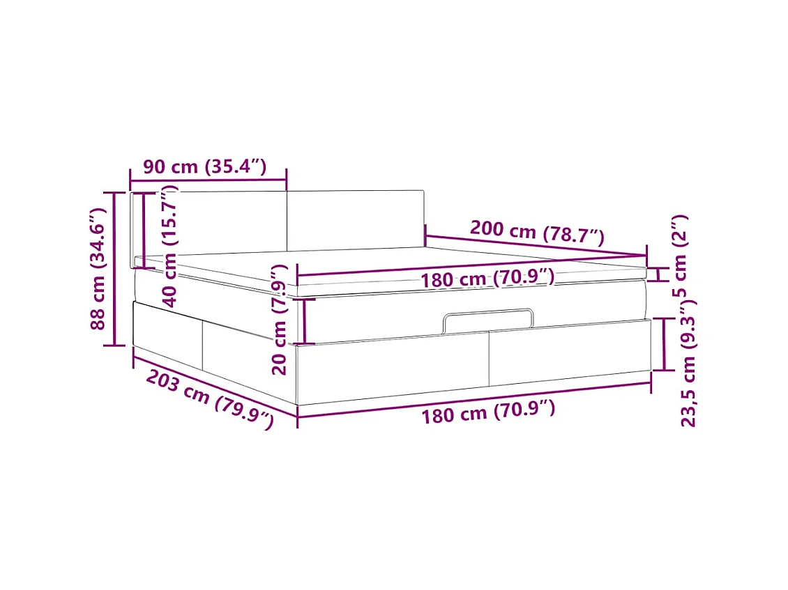 Cadre de lit ottoman avec matelas taupe 180x200 cm tissu