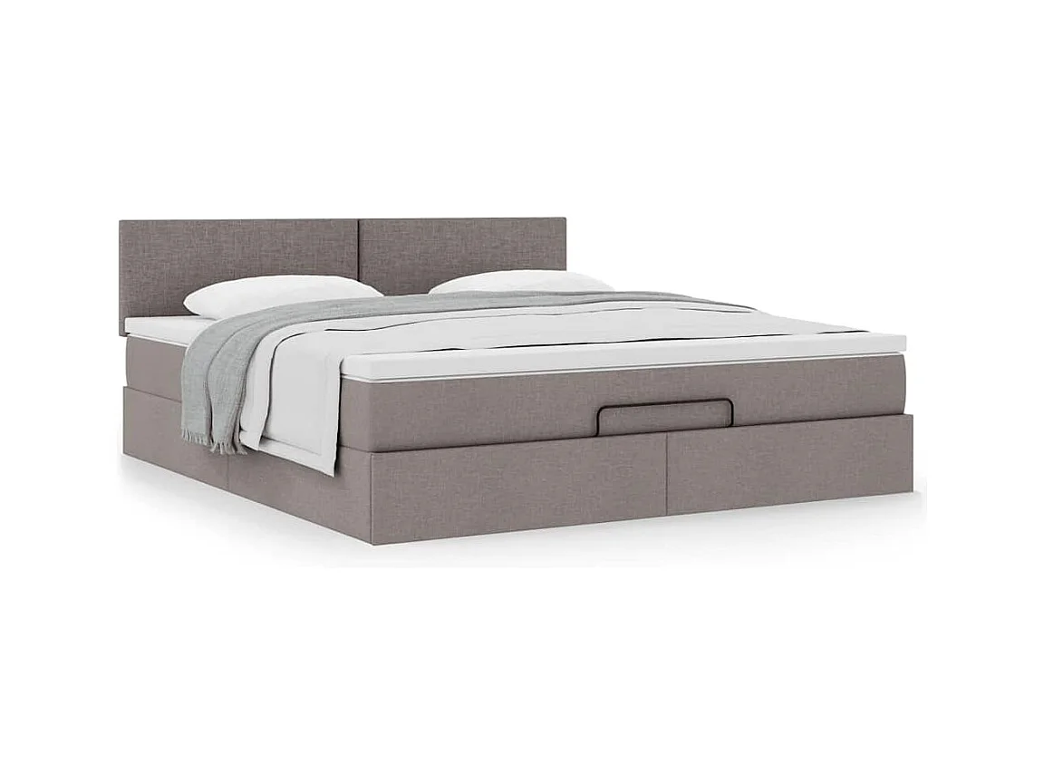 Cadre de lit ottoman avec matelas taupe 180x200 cm tissu