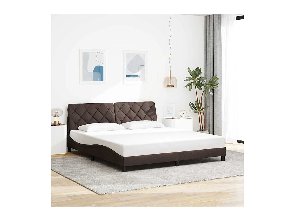 Cadre de lit sans matelas marron foncé 180x200 cm tissu