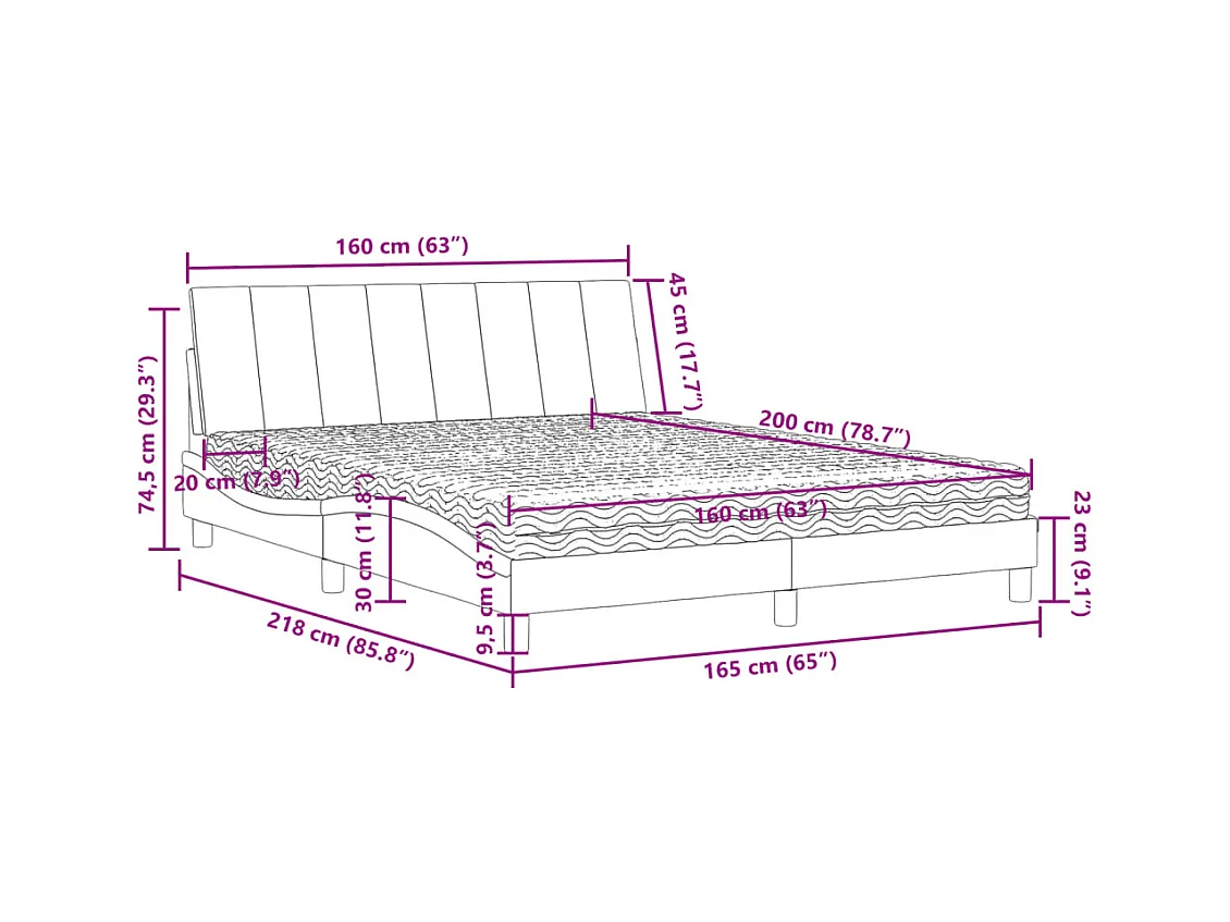 Lit avec matelas Hanko vert foncé 160x200 cm velours