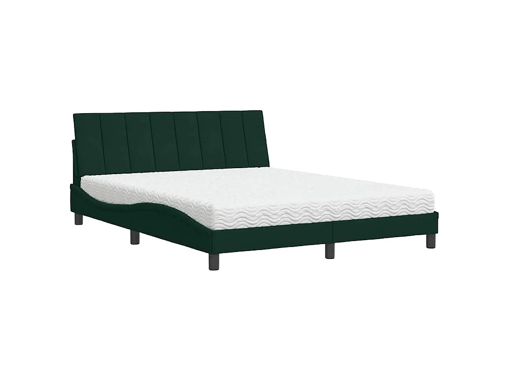 Letto con Materasso Hanko Verde Scuro 160x200 cm in Velluto