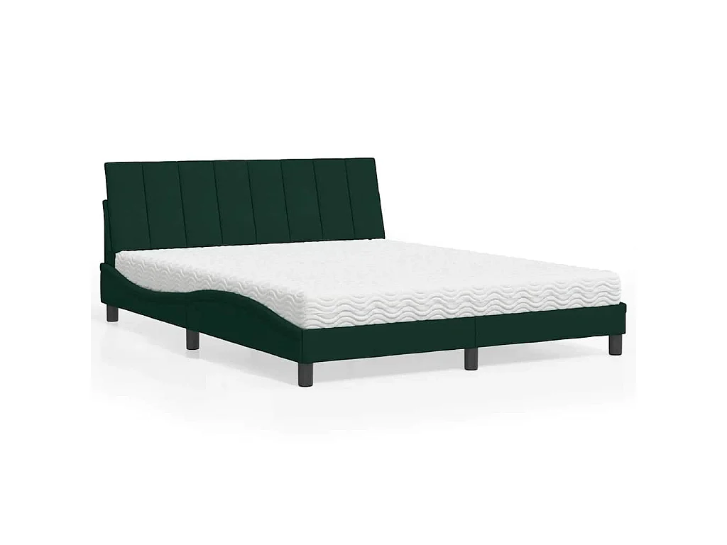 Letto con Materasso Hanko Verde Scuro 160x200 cm in Velluto