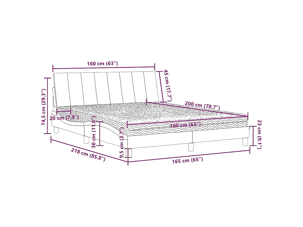Letto con Materasso Hanko Verde Scuro 160x200 cm in Velluto