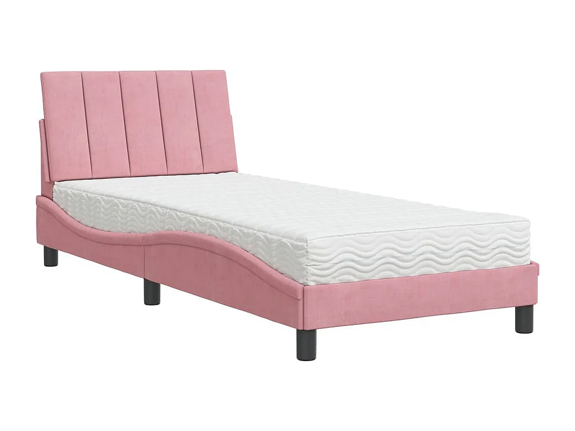 Bed met matras "Hanko" fluweel roze 90x200 cm